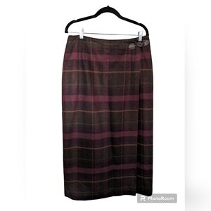 Talbots vintage plaid midi wrap skirt wool blend sz 14